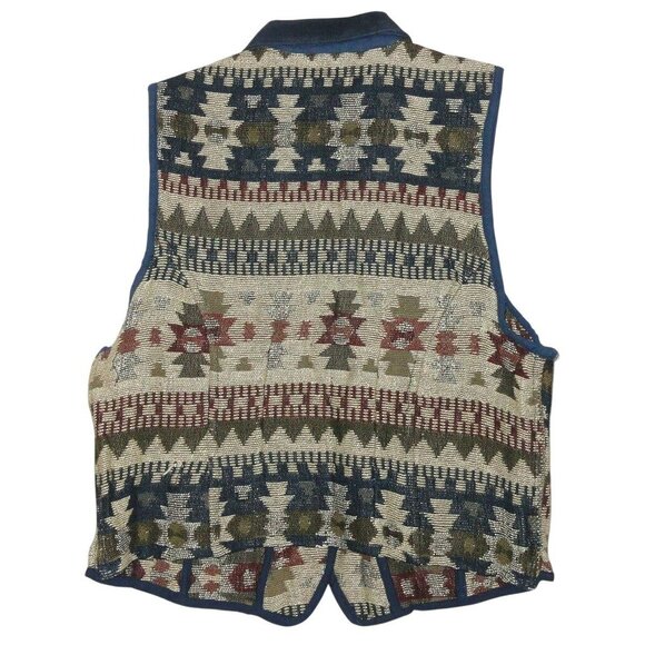 New Identity Size M Womens Vest Aztec Print Button Up Navy Collar Woven Layering - Picture 4 of 4